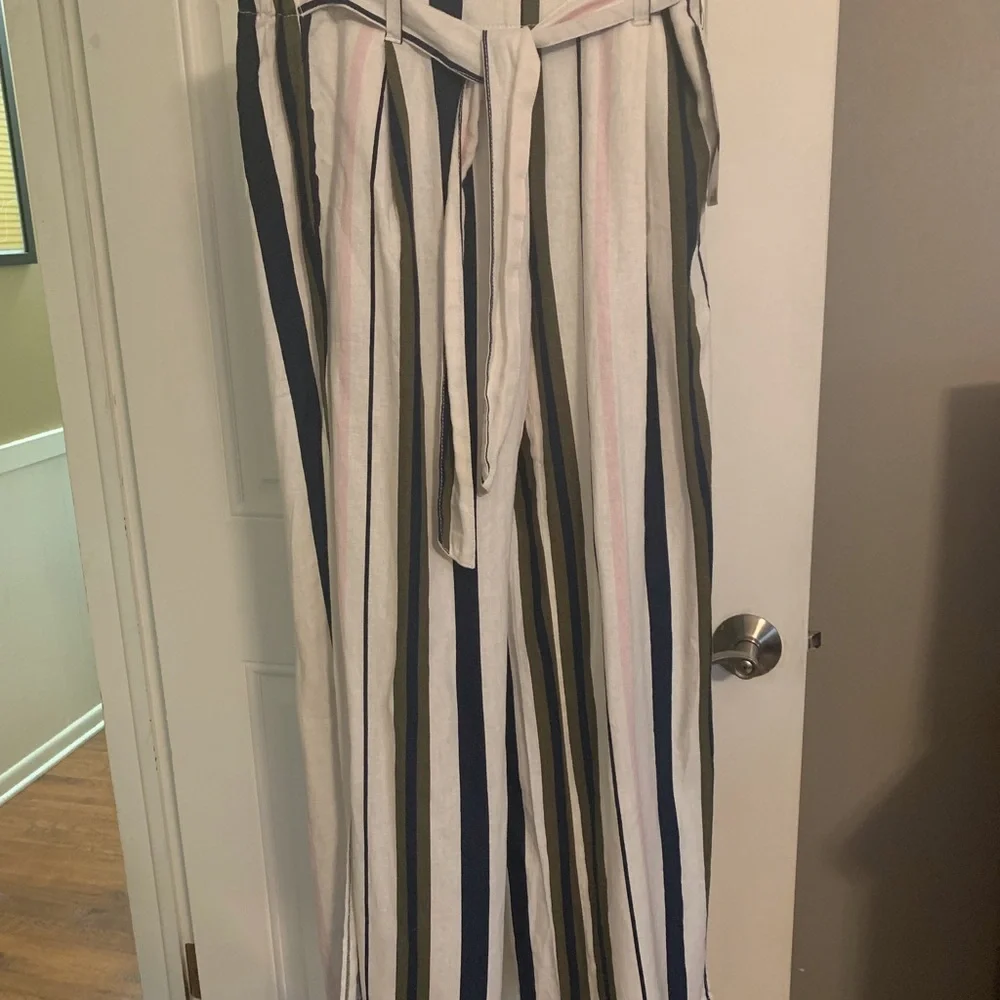 Rewash Striped Paper Bag Wide Leg Pants - Picture 2 of 7